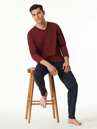 SCHIESSER | Pyjama Langarmshirt MIX + RELAX | dunkelrot